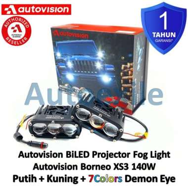 Autovision BiLED Projector Fog Borneo XS3 Putih 6000K Kuning 2800K 7 Color Demon Eyes Biru / Merah /