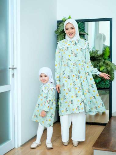 HANNAH TUNIK COUPLE MOM AND KIDS BAJU KEMBAR MAMA ANAK PEREMPUAN BAHAN PREMIUM SARIMBIT ANAK XXL BLU