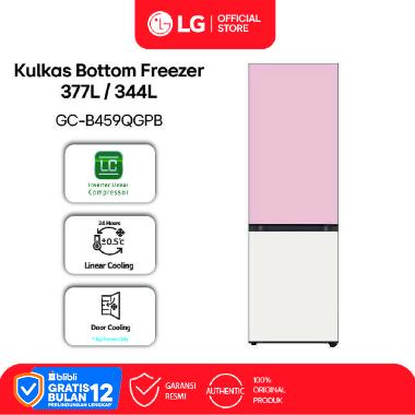 LG Kulkas 1 Door Larder Objet 377L Gross / 344L Nett Bottom Freezer Clay Pink - Clay Beige GC-B459QG