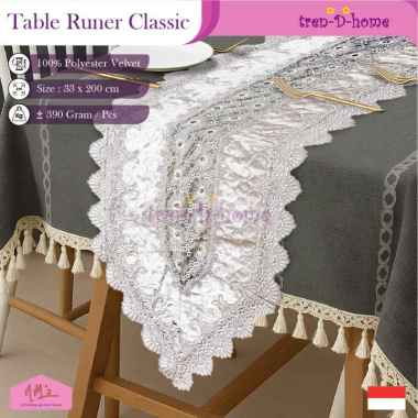 Tren-D-home taplak meja makan bludru table runner panjang 33 cm x 200 cm buffet beludru lace modern 
