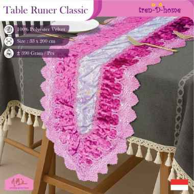 Tren-D-home taplak meja makan bludru table runner panjang 33 cm x 200 cm buffet beludru lace modern 