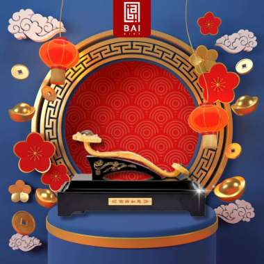 BAI GIFT PAJANGAN RUYI GIOK LAPISAN EMAS HIASAN RUMAH RUYI GIOK HOKI