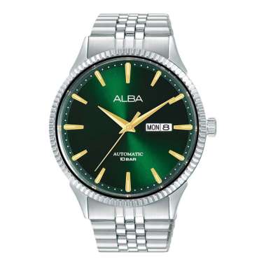 Jam Tangan Pria Alba Mechanical AL4235X1 Automatic Men Green Dial Stainless Steel Strap
