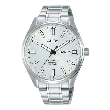 Jam Tangan Pria Alba Mechanical AL4153X1 Automatic Men Silver White Dial Stainless Steel Strap