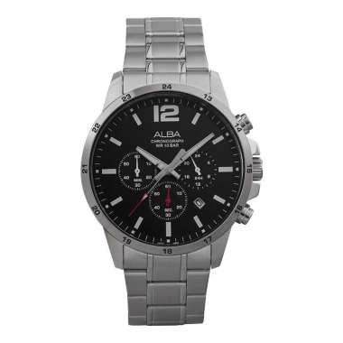 Jam Tangan Pria Alba AT3E81X1 Chronograph Men Black Dial Stainless Steel Strap
