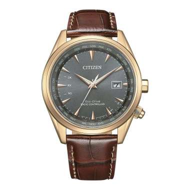 Jam Tangan Pria Citizen Eco Drive CB0273-11H Radio Controlled Grey Dial Brown Leather Strap