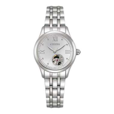 Jam Tangan Wanita Citizen Mechanical PR1040-88A Ladies Open Heart Silver Dial Stainless Steel Strap