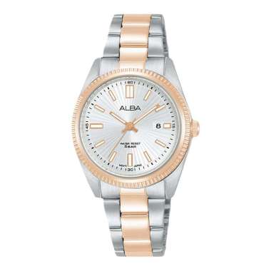 Jam Tangan Wanita Alba Prestige AH7CK6X1 Ladies Silver White Patterned Dial Dual Tone Stainless Stee