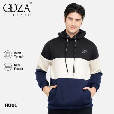Odza Jaket Sweater Hoodie Luaran Pria Wanita Fleece Premium Tricolor Hitam M