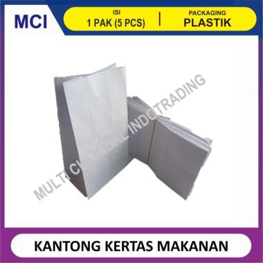 KANTONG KERTAS ROTI MAKANAN FOOD PAPER BAG SOS PUTIH WHITE 5 PCS
