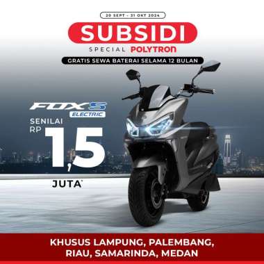 Subsidi Polytron Fox S Electric Sepeda Motor Listrik - OTR (Lampung, Palembang, Pekanbaru, Medan dan