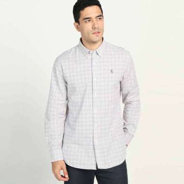Giordano Men's Cotton Oxford Shirt - White Navy Brown Check [0104309348] XL