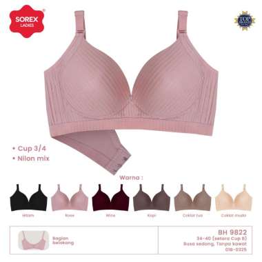 Sorex Bra Tanpa Kawat Busa Sedang Kait 3 Cup B 3/4 Bra Harian BH 9822 Coklat 36