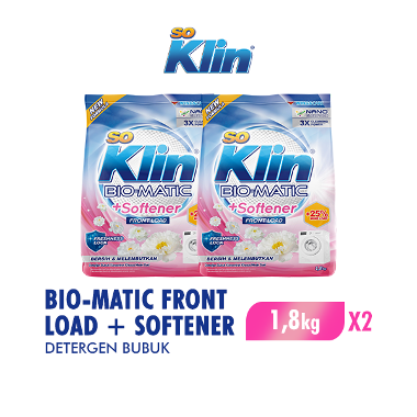 Soklin Biomatic Detergen Powder + Softener Front Load 1800 g [2 pcs]