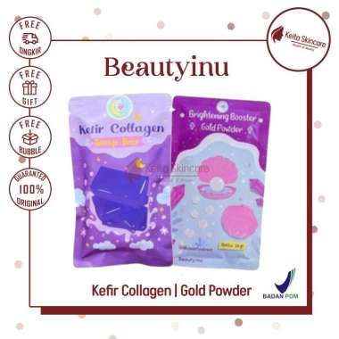 BEAUTYINU Sabun Kefir Collagen Soap Bar & Brightening Booster Gold Powder Serbuk Pemutih Kefir Colla