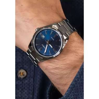 CASIO MTP-1302D Silver Blue Original 39 mm Stainless Steel Jam Tangan Pria Silver