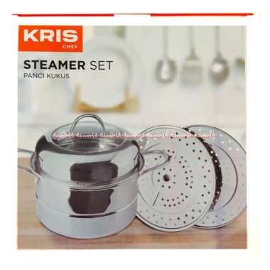Krischef 2 Tier 33.5Cm Steamer Set Panci Kukus 2 Susun Model Bulat Dengan Piringan