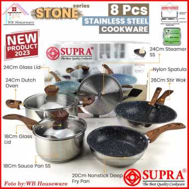 SUPRA Panci set 8pcs stainless stone granite series anti lengket / panci masak dengan lapisan non s
