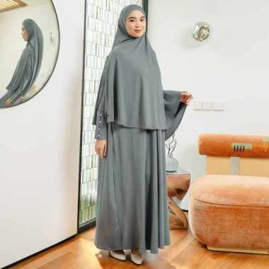 Lozy Hijab - Hafisa Abaya Set (Gamis Umroh Jersey Set Kerudung Smoke Grey