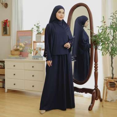 Lozy Hijab - Hafisa Abaya Set (Gamis Umroh Jersey Set Kerudung Navy