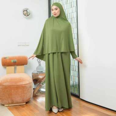 Lozy Hijab - Hafisa Abaya Set (Gamis Umroh Jersey Set Kerudung Olive Green