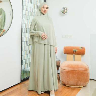 Lozy Hijab - Hafisa Abaya Set (Gamis Umroh Jersey Set Kerudung Matcha