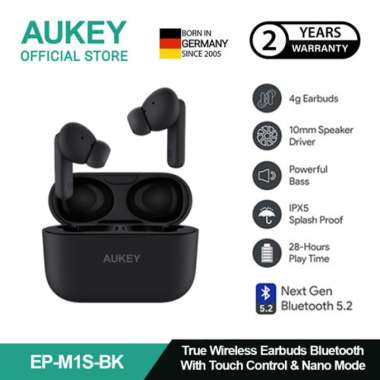 AUKEY TWS Bluetooth True Wireless Earphone IPX5 4G Earbuds EP-M1S hitam
