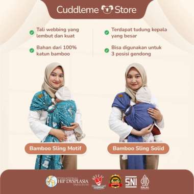 Cuddleme Bamboo Sling Gendongan Bayi Ringsling Gendongan Samping Motif dan Solid Rainbow Bee LiteBlu
