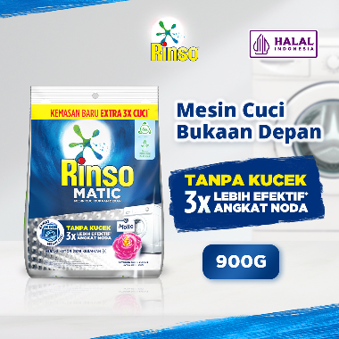Rinso Detergent Bubuk Konsentrat Deterjen Matic Mesin Cuci Bukaan Depan 900 g