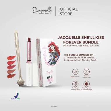 Jacquelle Bundle She'll Kiss Lip Matte and Brush Disney Princess Ariel Shell - Lipstick dan Brush Ke