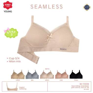 Sorex Young Bra Remaja Seamless Tanpa Kawat BH Step 3 Kait 3 Y 3328 Hitam 36