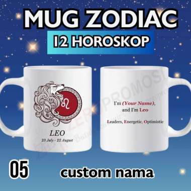 Mug Cartoon Zodiak - Gelas Horoskop Bintang custom nama Leo