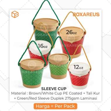 Cup Paper Bowl Sleeve Kemasan Soup Eskrim Cookies | Sleeve Cup White 16OZ Sleeve Green