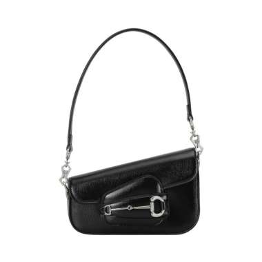Gucci Horsebit 1955 Mini Asymmetrical Leather Shoulder Bag Black Black