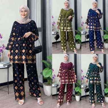 AFAREEN - Setelan Wanita Celana Panjang Set Tunik Jumbo Daster Cp Lengan Panjang Hitam