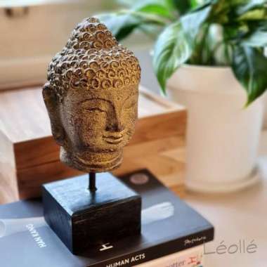 Dekorasi Interior Pajangan Kepala Budha Batu Antik