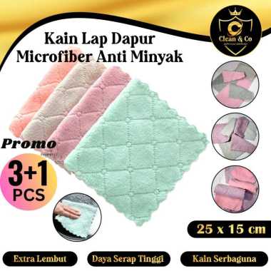 Paket 3 Pcs Kain Lap Microfiber Anti Minyak Ukuran 25x15 Cm