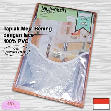 Meiwa - Taplak meja makan oval ruang tamu motif plastik pvc transparan bening renda anti air waterpr