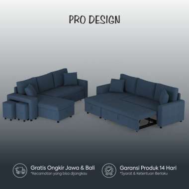 Pro Design Felipe SFC Sofa Bed / Sofa L / Sofa 3 Seater Dengan Stool Midnight Blue