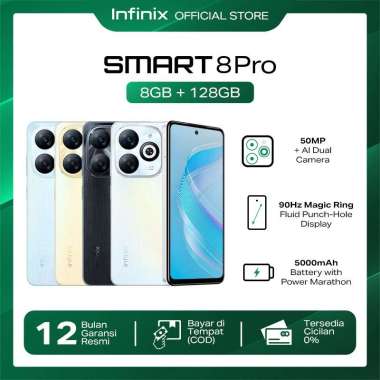 Infinix Smart 8 Pro 8/128 – Up to 16 GB Extended RAM - 90Hz - 6.6"HD+ Punch Hole Display - 5000mAh Galaxy White