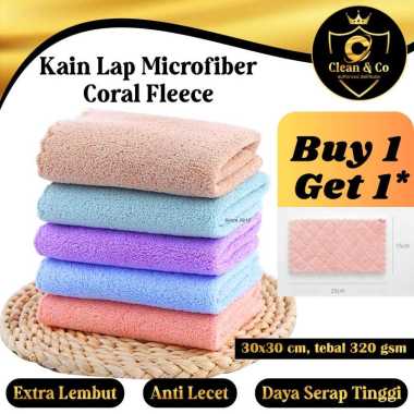 Lap Microfiber Coral Fleece Premium Serbaguna Ukuran 30 x 30 Cm Tebal 320 Gsm