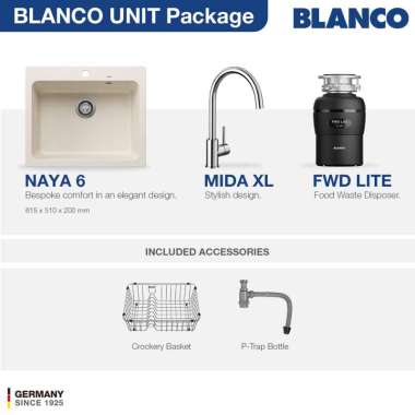 Kitchen Sink Bak Cuci Piring Granit 1 Lubang BLANCO Silgranit NAYA 6 Paket BLANCO UNIT dengan Keran