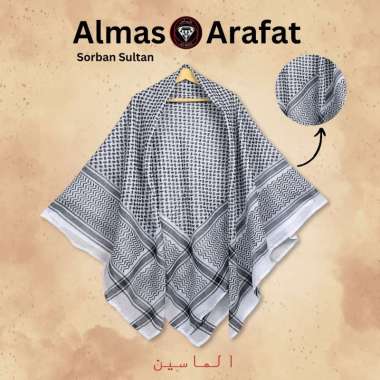sorban dewasa merk almas saudi harga terjangkau kualitas bagus motif polos non rumbai hitam