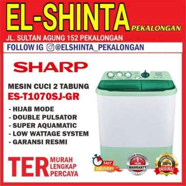 Mesin cuci 2 tabung sharp 9 kg Hijab Series ES-T1070SJ-GR