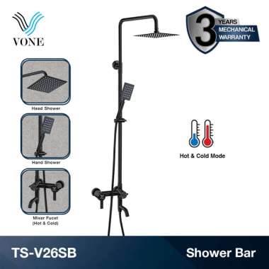 VONE Shower Tiang Rain Kamar Mandi Full Set Panas Dingin Stainless Hitam TS-V27SS