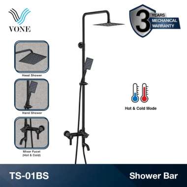 VONE Shower Tiang Rain Kamar Mandi Full Set Panas Dingin Stainless Hitam TS-01BS (Kotak)