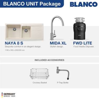 Kitchen Sink Bak Cuci Piring Granit 2 Lubang Sayap BLANCO Silgranit NAYA 8S Paket BLANCO UNIT dengan