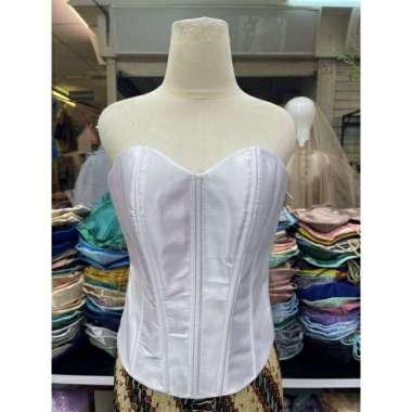 Bustier Kamisol Satin Longtorso Kemben Korset Dalaman Kebaya WHITE XXL