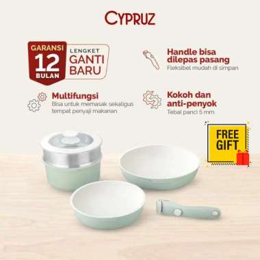 Cypruz Cookware Set Granite Diecast Wajan Set Premium Anti Lengket 4 Pcs Gagang Bisa Dilepas