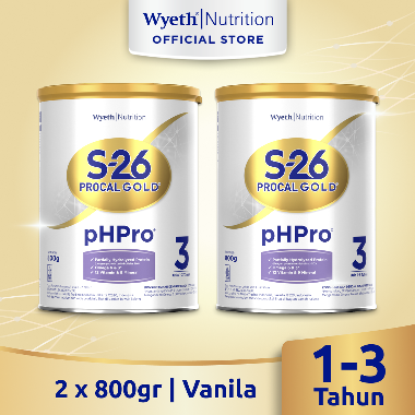 [2 Pcs] S-26 Procal GOLD pHPro Tahap 3 Susu Pertumbuhan Anak Usia 1-3 Tahun 800g